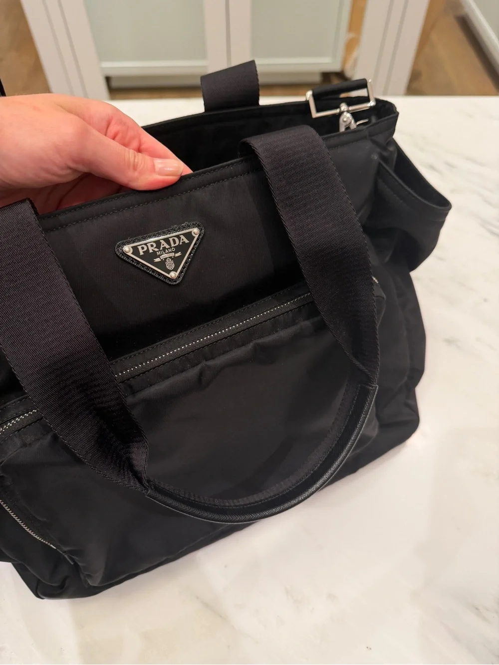 Prada Black Re-Nylon Tote Baby Bag
